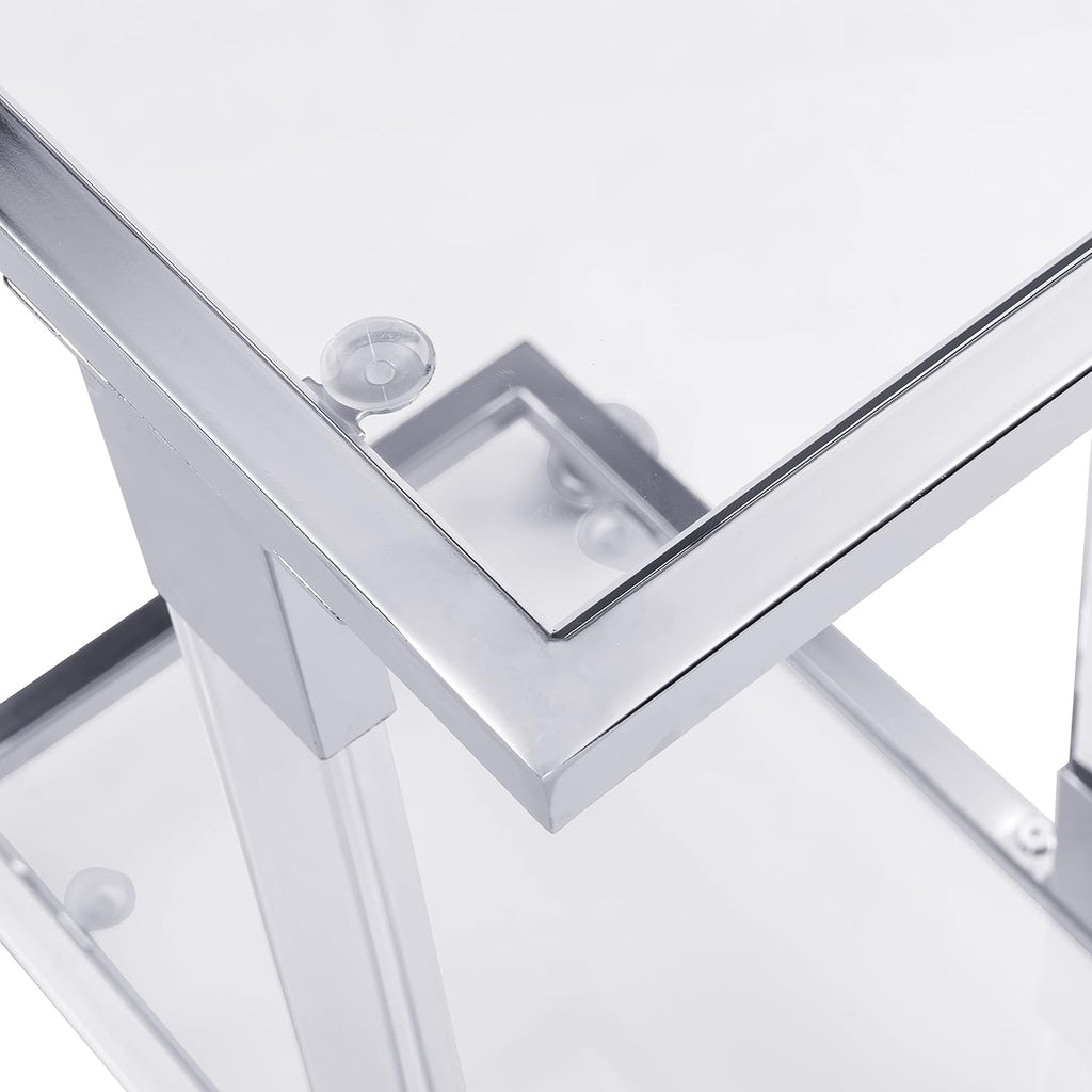 Acrylic Sofa Side Table C Shaped End Table with Wheels, Rolling Bedside Laptop Snack Table with Glass Top,Mobile Breakfast Tray Table with Clear Acrylic Frame