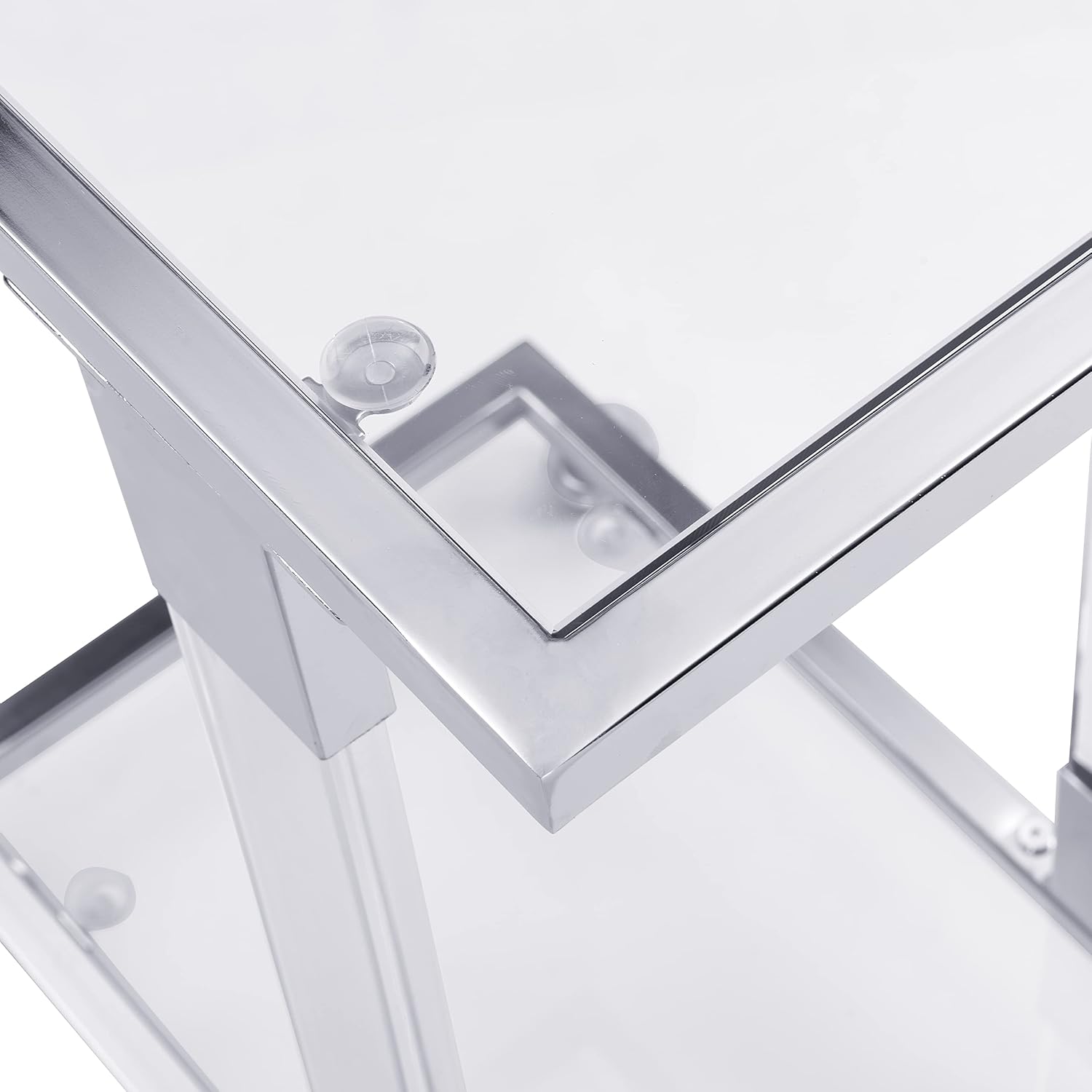 Acrylic Sofa Side Table C Shaped End Table with Wheels, Rolling Bedside Laptop Snack Table with Glass Top,Mobile Breakfast Tray Table with Clear Acrylic Frame