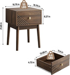 Mid Century Modern Nightstand Set of 2,Side Table with Storage Drawer,Bedside Table for Living Room Bedroom,Walnut
