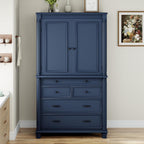 Freestanding 77.3" Tall Storage Cabinet, Wooden Pantry，Blue | Retro Large Kitchen Pantry, 2 Adjustable Shelves, 5 Drawers, 6 Door Shelves