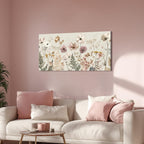 BewDalky Vintage Wildflower Canvas Wall Art Rustic Farmhouse Botanical Floral Landscape Painting Beige Pink Watercolor Meadow Flower Artwork Prints for Bedroom Living Room Aesthetic Home Decor 12"x24"
