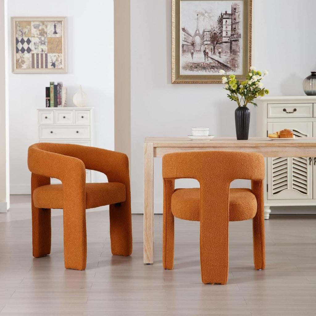 Modern Sherpa Barrel Dining Chair, Upholstered Accent Chair with Curved Back Comfy Side Chair Lounge Armchair for Kitchen Dining Room Living Room Reception, Terracotta