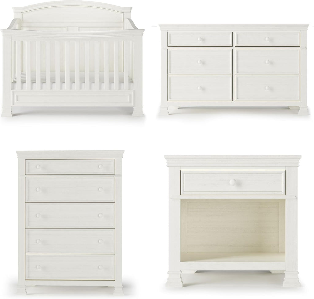 Child Craft Westgate Crib, Double Dresser, Chest, and Nightstand Nursery Set, 4-Piece, Includes 4-in-1 Convertible Crib, Dresser, Chest, and Nightstand (Vintage Linen)