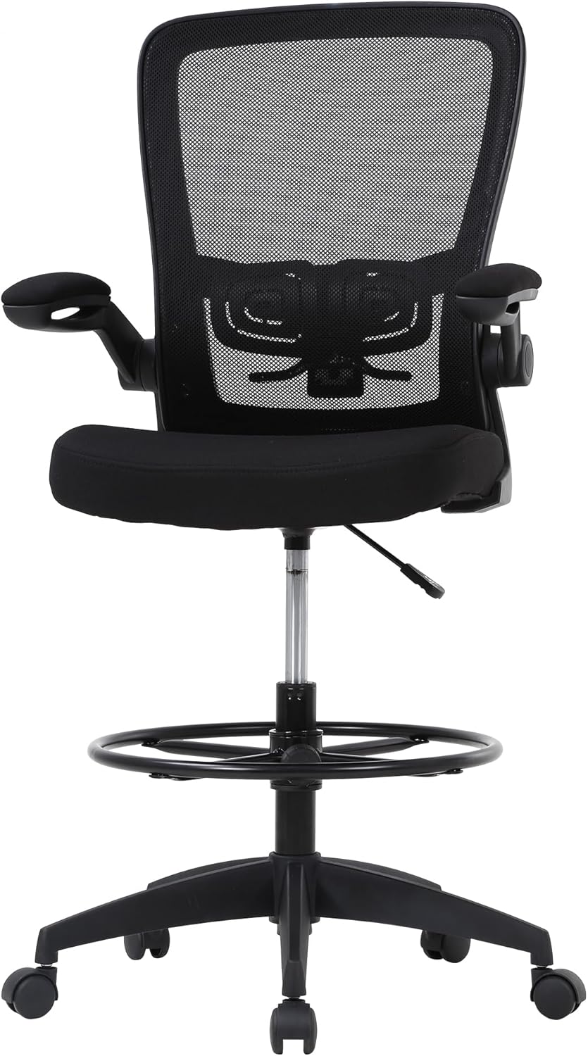 PayLessHere Ergonomic Drafting Chair Tall Office Chair High Adjustable Standing Desk Chair with Lumbar Support Mesh Back Footrest Flip-Up Arms for Office Computer Desk Standing Desk (Black)