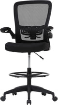 PayLessHere Ergonomic Drafting Chair Tall Office Chair High Adjustable Standing Desk Chair with Lumbar Support Mesh Back Footrest Flip-Up Arms for Office Computer Desk Standing Desk (Black)