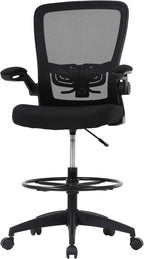 PayLessHere Ergonomic Drafting Chair Tall Office Chair High Adjustable Standing Desk Chair with Lumbar Support Mesh Back Footrest Flip-Up Arms for Office Computer Desk Standing Desk (Black)