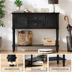 Console Table with 2 Soft-Close Cabinet Doors, Retro Narrow Entryway Table with 2 Drawers & Open Storage Shelf, 42" Long Behind Couch Sofa Table for Living Room, Foyer, Hallway, Coffee Bar (Black)