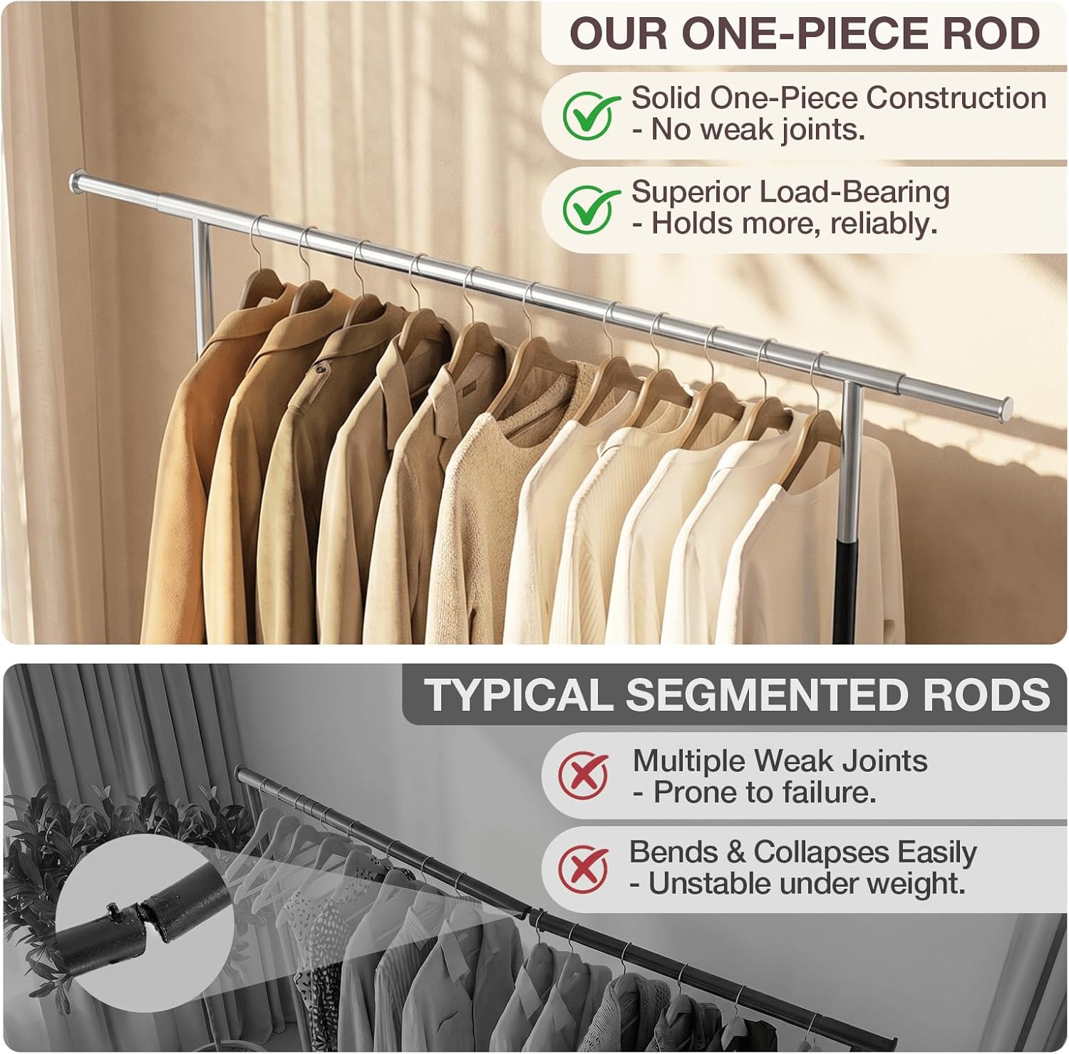 Heavy Duty Clothes Rack, Rolling Clothing Rack Load 650 LBS for Hanging Clothes with 2 Sturdy Shelves, Metal Garment Rack with Wheels for Bedroom, Retail Store, Silver-Black, Large
