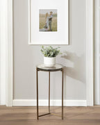 Kate and Laurel Aguilar Modern Round Side Table, 13 x 13 x 24, Clear Glass and Antique Brass, Textured Circle Glass End Table for Use as Living Room Accent Table or Unique Bedroom Nightstand