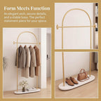 Gold Clothing Rack with Marble Base, Modern Gold Coat Racks Freestanding with 2 Hooks, Heavy Duty Clothes Rack, Coat Rack Stand for Entryway, Bedroom, Living Room, Boutiques