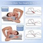 Cervical Neck Pillow, Memory Foam Pillows for Neck and Shoulder Pain Relief, 2 Heights Ergonomic Pillow with Breathable Ice Silk Cover, Neck Support Pillow for Side Sleepers White