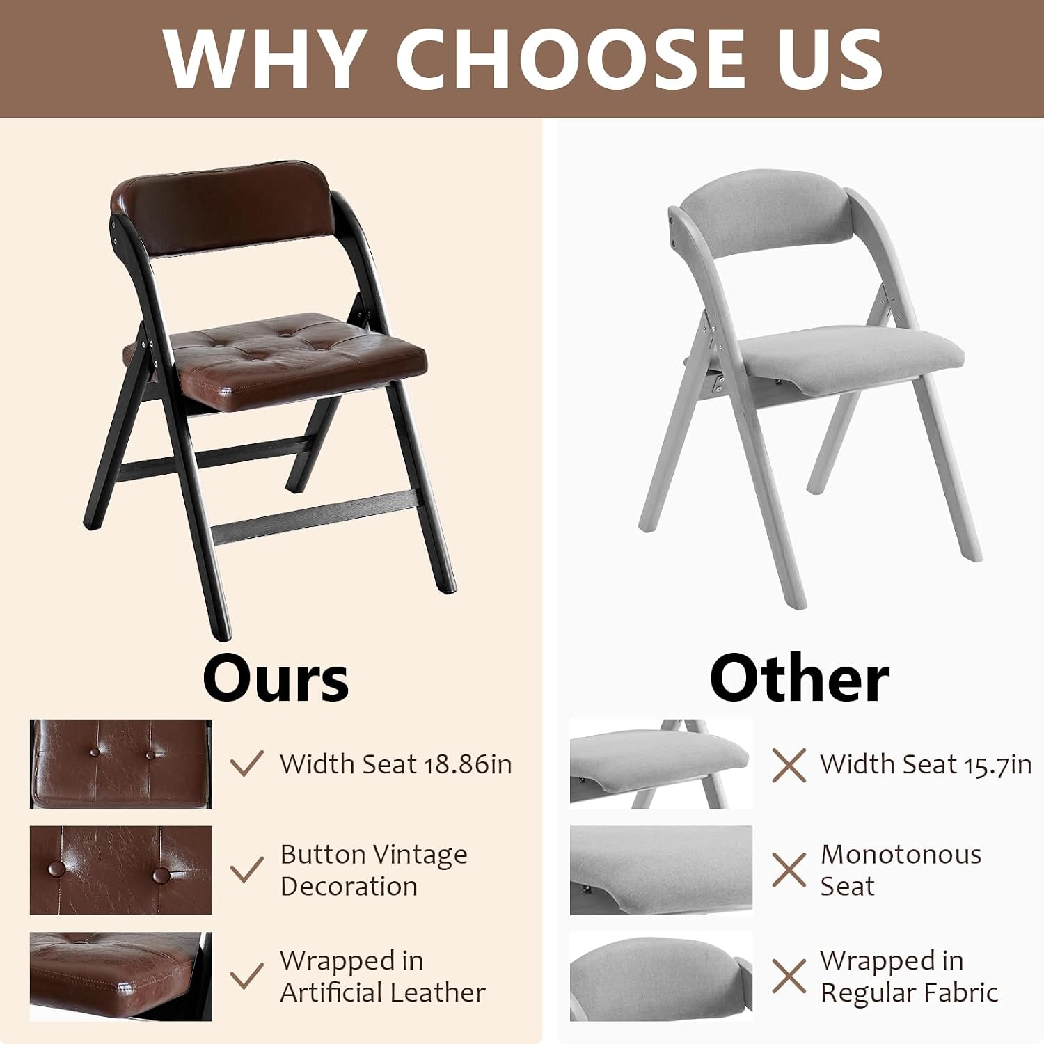 Wooden Folding Chairs Set of 2, Modern Folding Chairs with Padded Seats, Folding Dining Chairs, Padded Folding Chair for Party Chairs, Weddings, BlackBrown