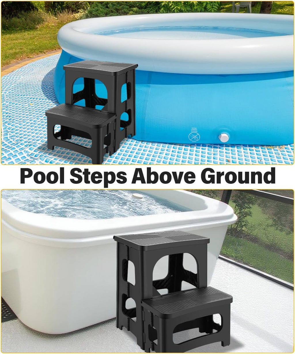 Folding 2-Step Stool for Adults, Non-Slip Collapsible Footstool for Office, Portable Bedside Step Stool, Hold up to 300 lbs, Lightweight & Foldable Step Ladder for Pool Office Home RV