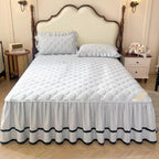 Bed Skirt Wrap Around Elastic with Ruffled Modern Comfort Breathable Bedskirt with 2 Pillowcases for Bedroom Decor Machine Washable