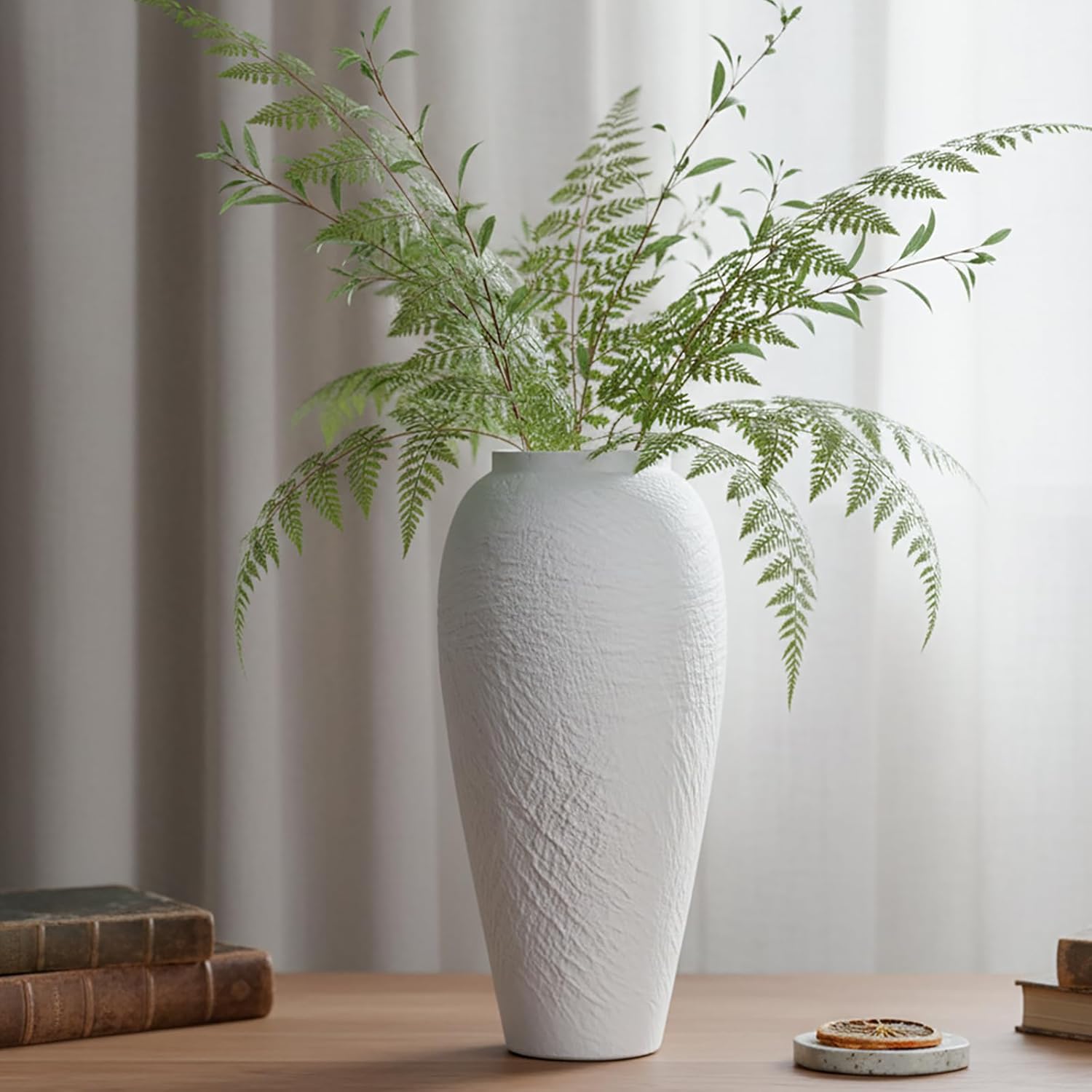 White Ceramic Vase, Large 12.6 Inch Tall Ceramic Flower Vase Home Decor, Minimalist Texture Stone White Flower Vase, Decorative Vase for Living Room Shelf Farmhouse Dining Table Centerpiece Decor