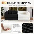 79'' Convertible Sofa Bed, Boneless Couch-in-a-Box, Corduroy Floor Futon Loveseat Sleeper, 26'' Deep Seat, Removable Machine-Wash Covers, No Assembly, 2 Pillows, Black