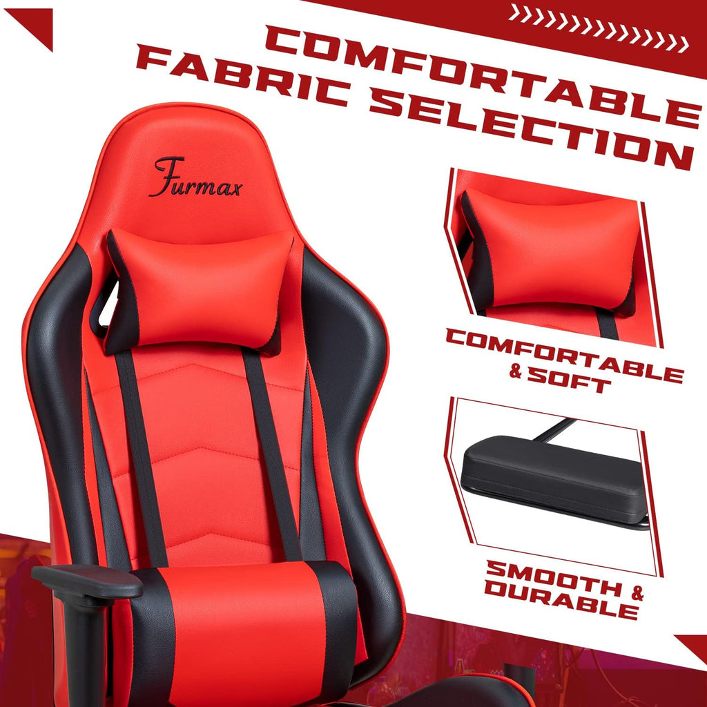 Furmax Office Chair Leather Desk Gaming Chair, High Back Ergonomic Adjustable Racing Chair,Task Swivel Executive Computer Chair Headrest and Lumbar Support (Red)