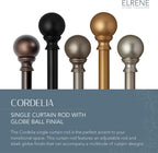 Elrene Home Fashions Cordelia Adjustable Single Curtain Rod with Globe Ball Finials, 1 Inch Diameter, Antique Pewter, 48"-86"