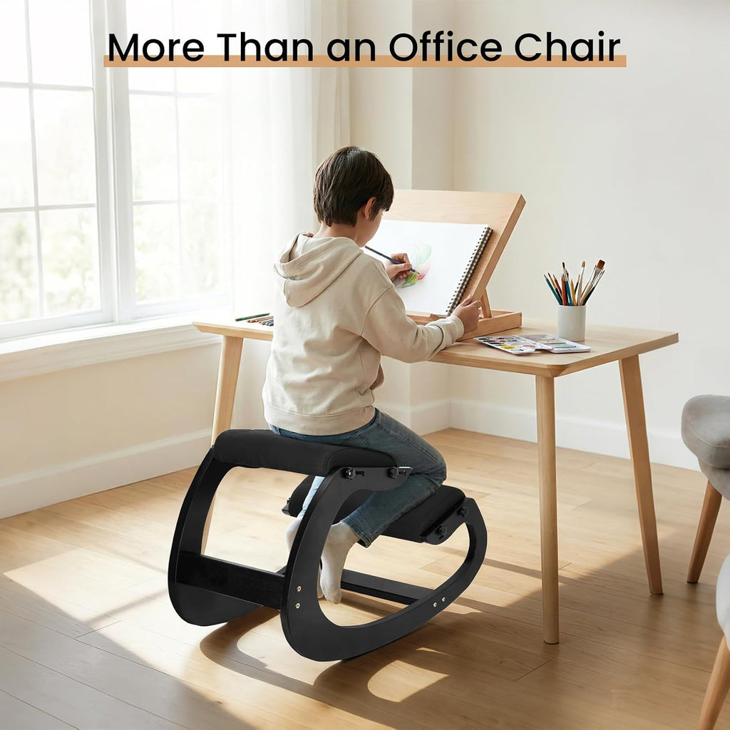 Ergonomic Kneeling Chair - Adjustable Seat, Smooth Rocking Base for Active Posture, Relieves Back & Spine Pressure for Office &Home Sturdy Kneeling Desk Chair Holds 300 lbs, Durable & Stable