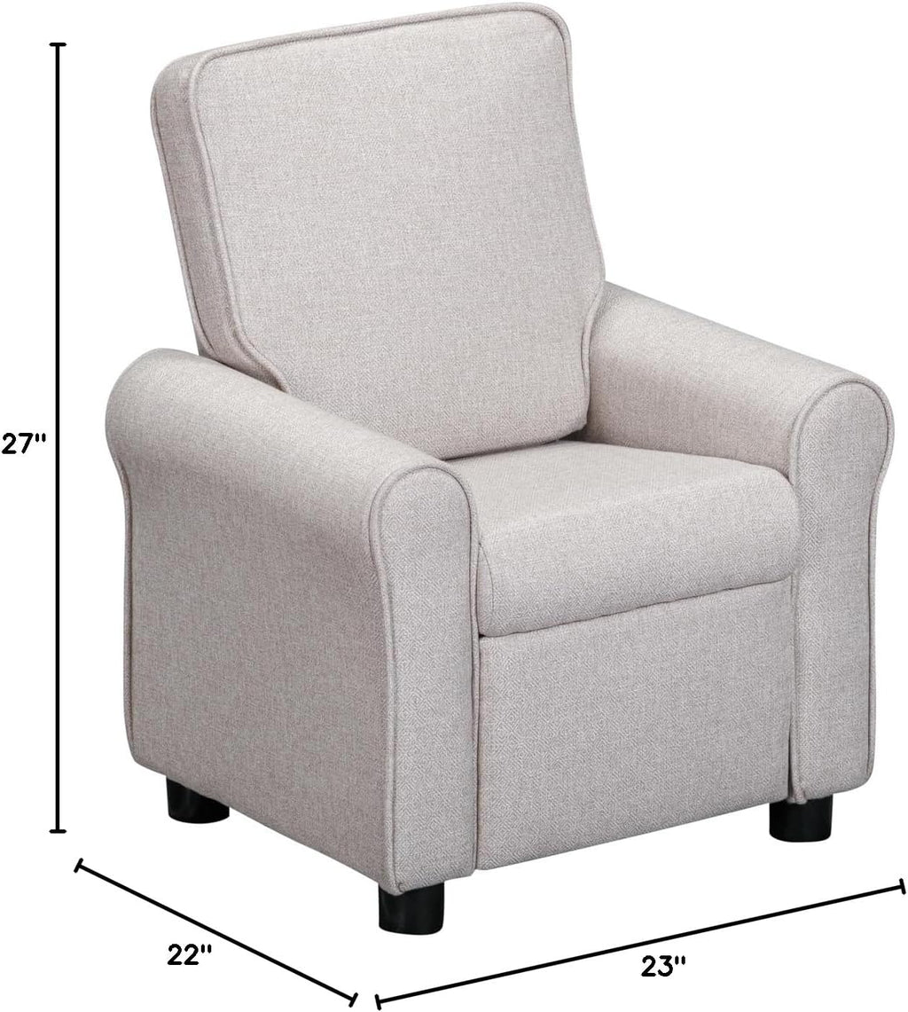 Olive & Opie Jordan Kids/Toddler Push Back Recliner Chair, Lounge Sofa for Boys & Girls Ages 3 and Up, Soft Upholstery, Greige