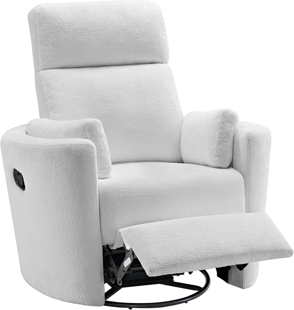 Soho Baby Nottingham Upholstered Glider Recliner Rocking Chair 360° Swivel for Nursery and Living Room, Plush White
