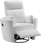 Soho Baby Nottingham Upholstered Glider Recliner Rocking Chair 360° Swivel for Nursery and Living Room, Plush White