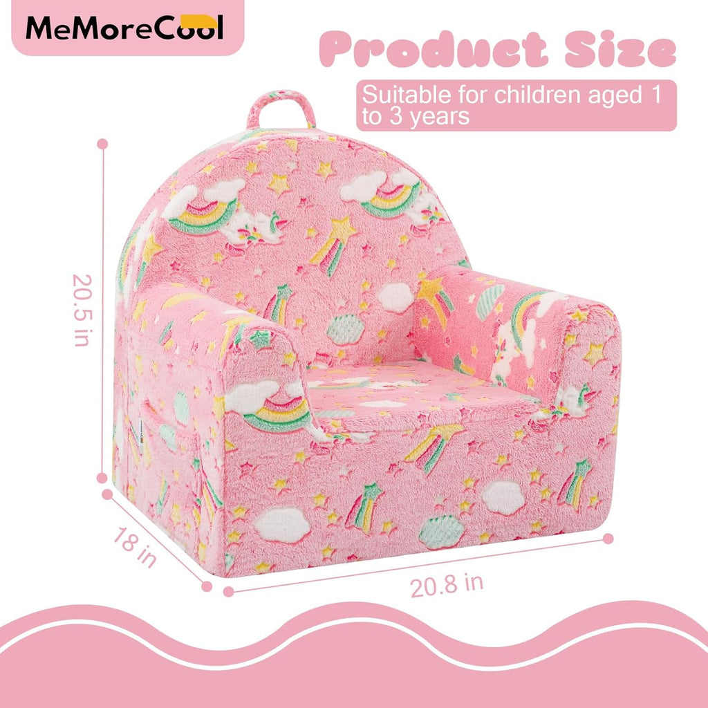 MeMoreCool Comfy Kids Chair for Ages 3+, Glow Unicorn Kids Reading Chair, Soft Plush Kids Armchair, Cozy Foam Kids Armchair for Kids Room, Living Room, Playroom, Reading Nook