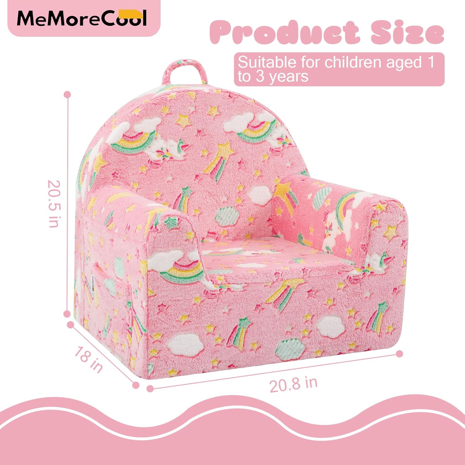 MeMoreCool Comfy Kids Chair for Ages 3+, Glow Unicorn Kids Reading Chair, Soft Plush Kids Armchair, Cozy Foam Kids Armchair for Kids Room, Living Room, Playroom, Reading Nook