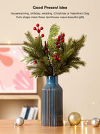 STHIE 8 Inches Ceramic Flower Vase, Blue Vases for Centerpieces | Flambé Reactive Glaze,Minimalist Modern Home Decor, Pampas Grass Vase for Table, Fireplace, Shelf, Mantel, Entryway
