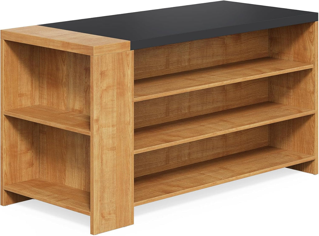 Little Tree 55 Inches Kitchen Island, 4-Tier Kitchen Storage Cabinet with Large Worktop & Leg Room, Modern Wooden Kitchen Stationary Island for Dining Room, Coffee Bar Cabinet for Living Room, Oak