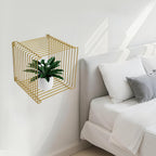 Square Geometry Retro Side Table Linear Metal End Table, Multi-Purpose Accent Table, Wire Cube Storage Rack for Living Room, Bedroom (Gold)