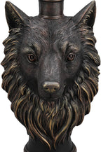 Animal Statue Accent End Table Faux Marble Top Resin Sculptural Pedestal Side Table for Living Room Bedroom Entryway Reading Nook Home Decor Display Stand Small Round Nightstand (Wolf Head)