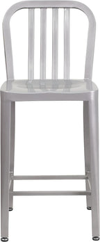 Flash Furniture Gael Commercial Grade 2 Pack 24" High Silver Metal Indoor-Outdoor Counter Height Stool with Vertical Slat Back