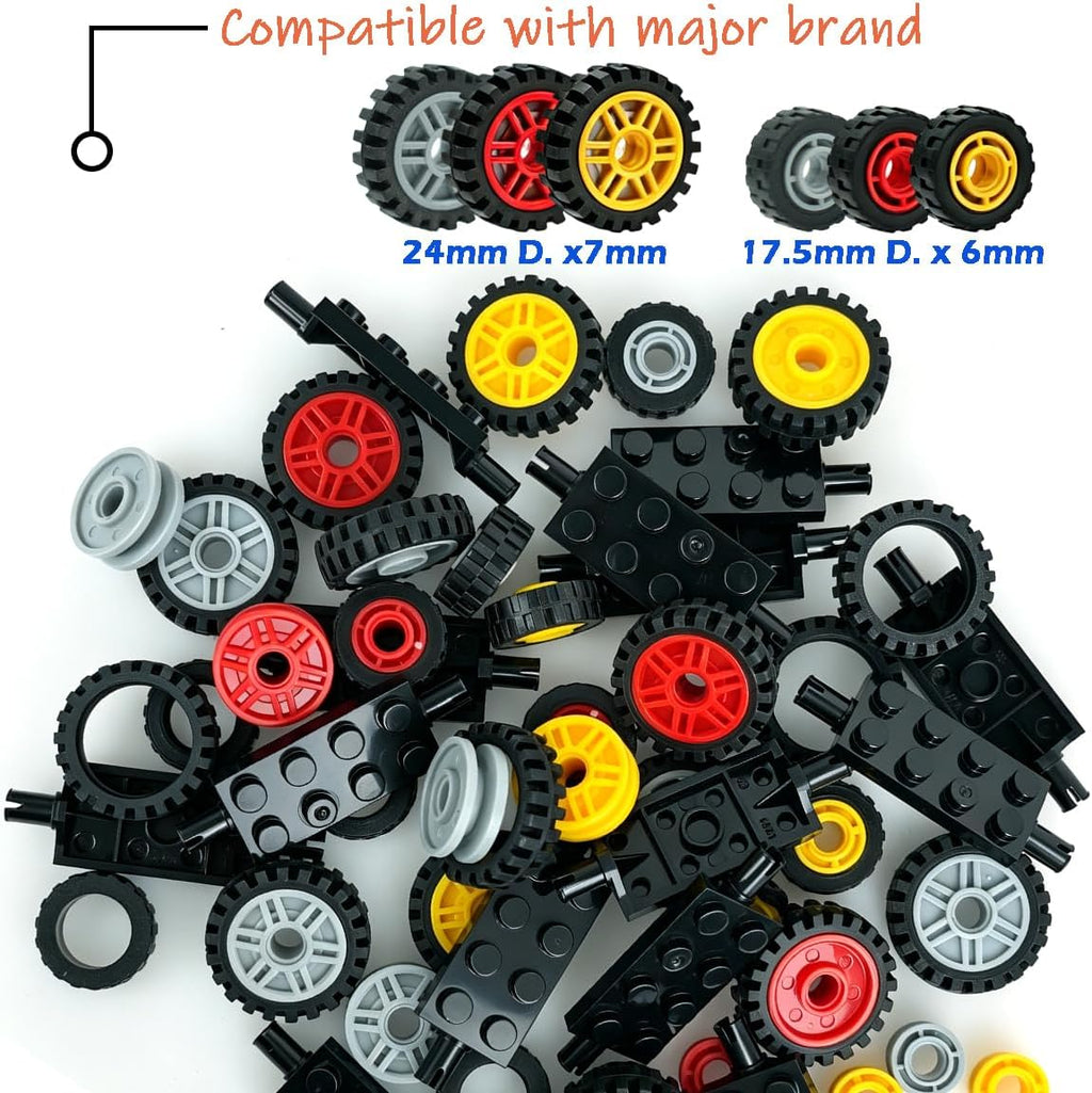 Wheels and Axles Sets, Tires Building Kit, Compatible with Standard Building Blocks Wheels and Axles, Car Parts and Classic Pieces Accessories, Bulk Bricks Sets Education Construction Toys