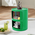 2 Tier Circular Nightstand, Circular Side Table with Storage, Round Cabinet End Table, Sliding Door Design, 88Lbs Load Capacity, Bedroom Living Room Organizer, Modern Green ABS Material, 12.5x15.7 in