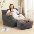 MOMCAYWEX Comfy Gaint Bean Bag Chair with Ottoman, Huge Bean Bag Armchair for Adults and Teens, Dark Grey