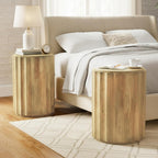Round Side Table,Coffee Table with for Small Space,Fully Assembled End Table with Gold Geometric Design & Wave Pattern,Nightstand for Living Room,Bedroom,Office,18 Inch (Wavy Natural Wood)