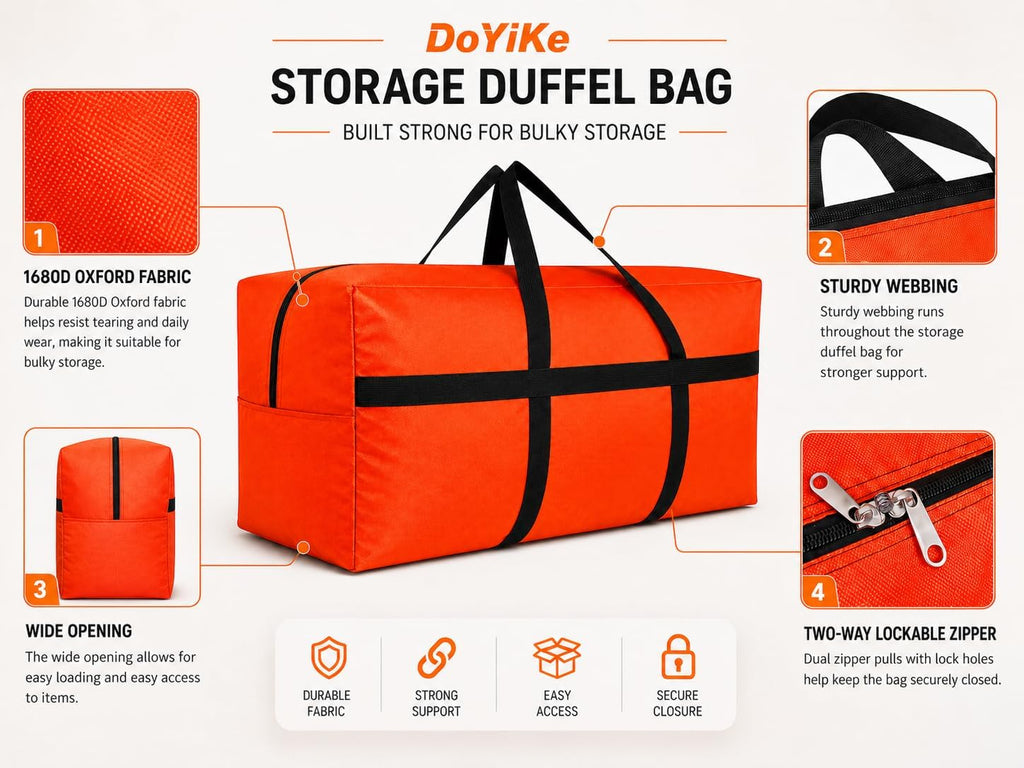 DoYiKe Extra Large Storage Duffle Bag with Zippers and Handles, Big Foldable Duffle Bag for Travel