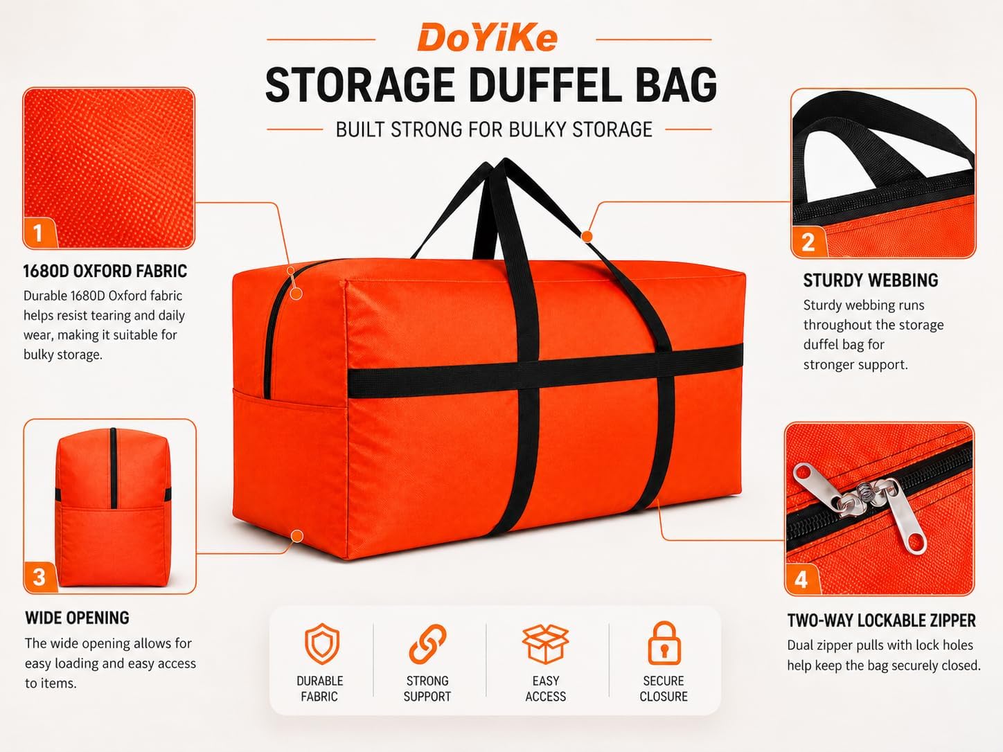 DoYiKe Extra Large Storage Duffle Bag with Zippers and Handles, Big Foldable Duffle Bag for Travel
