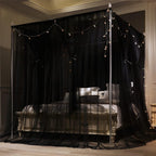 VETHIN 4 Corners Post Princess Bed Canopy Curtain Double Layer Cozy Drape Netting 4 Opening Mosquito Net for Girls & Adults Bedroom Decoration Accessories (Double Black, 53" W*78" L*82"*H/(Full))
