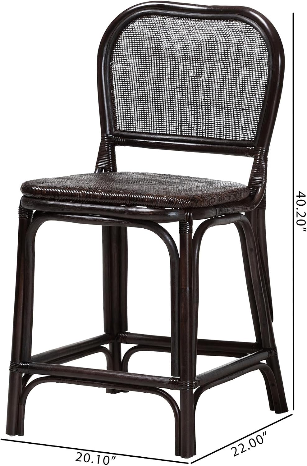 Bali & pari Irene Natural Rattan Counter Stool - Handwoven Wicker Accent Stool with Lattice Backrest for Kitchen Island Seating