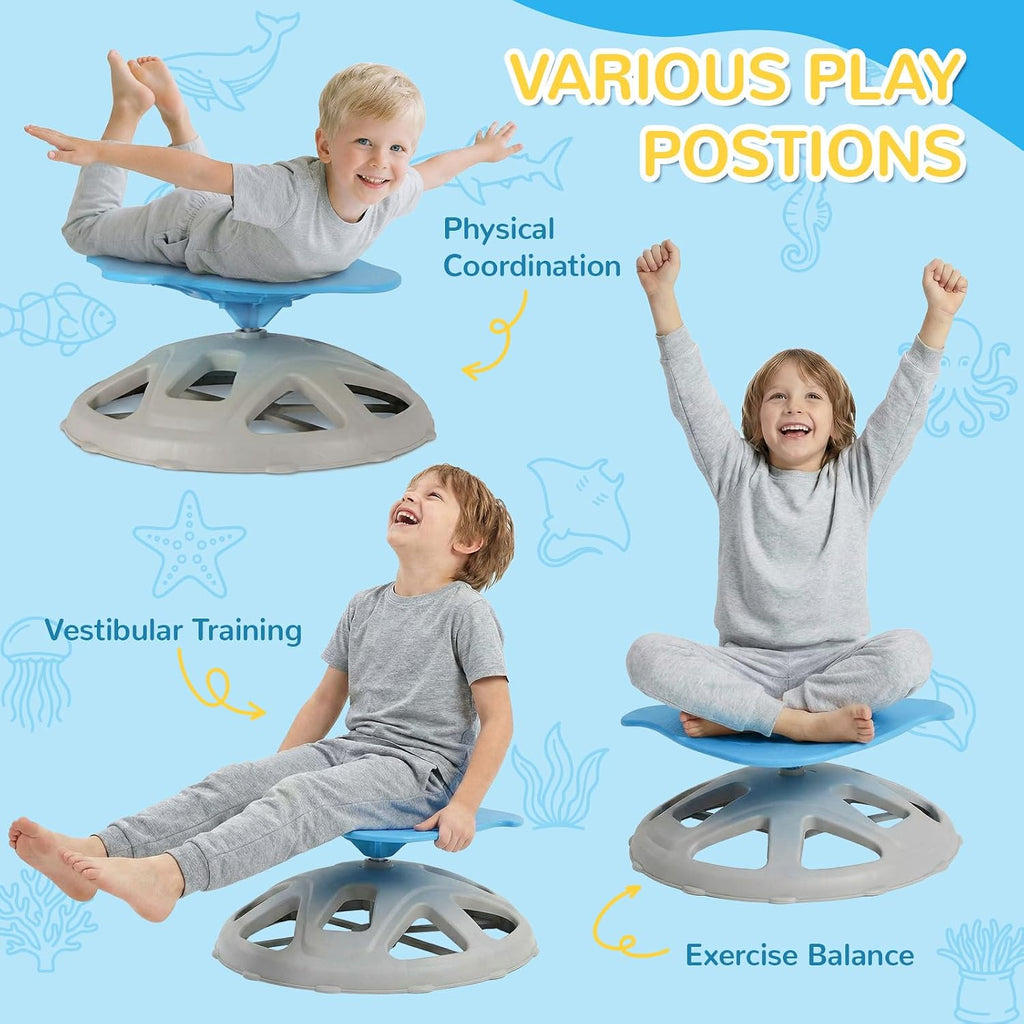 Sensory Spinning Chair for Autistic Kids, Stingray Swivel Sit and Spin Toy | For Toddlers with Autism & ADHD, Upgraded Anti-Slip Base, 360° Rotation, Balance Training, Body Coordination, 220 lb Cap