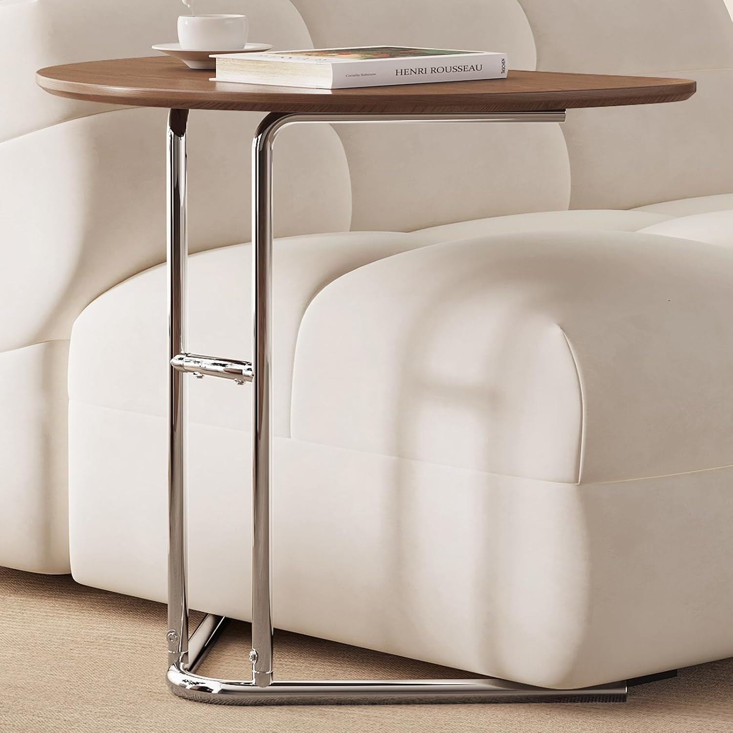 Miuuod C-Shaped End Table,Small Side Table for Couch, Sofa Table with Metal Frame,Laptop Snack Table for Living Room,Bedroom,Home Office,Bedside,Wood