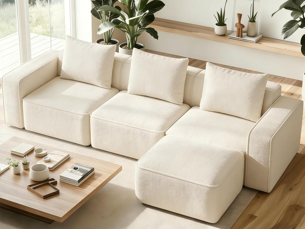 Welzona 103" Modular Sectional Sofa, Minimalist Comfy Cloud Couch Sectional, Tool-Free Setup Couches for Living Room, Wood Frame l Shaped Couch with Ottoman, 22" Deep Seat Chenille Cloud Sofa