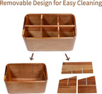 Wooden Kitchen Utensil Holder Organizer for Counter or Countertop, Large Wooden Utensil Holder for Storage Cooking and Silverware with 6 Compartment, Acacia Rustic Wood Container Extra Large