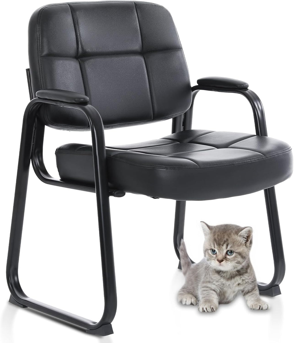 CLATINA Set of 8 Big & Tall 400 lbs Waiting Room Guest Chair, Leather Office Reception Chair No Wheels with Backrest Wide Seat and Padded Arms for Home Lobby Conference Waiting Room Office, Black