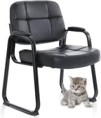 CLATINA Set of 8 Big & Tall 400 lbs Waiting Room Guest Chair, Leather Office Reception Chair No Wheels with Backrest Wide Seat and Padded Arms for Home Lobby Conference Waiting Room Office, Black