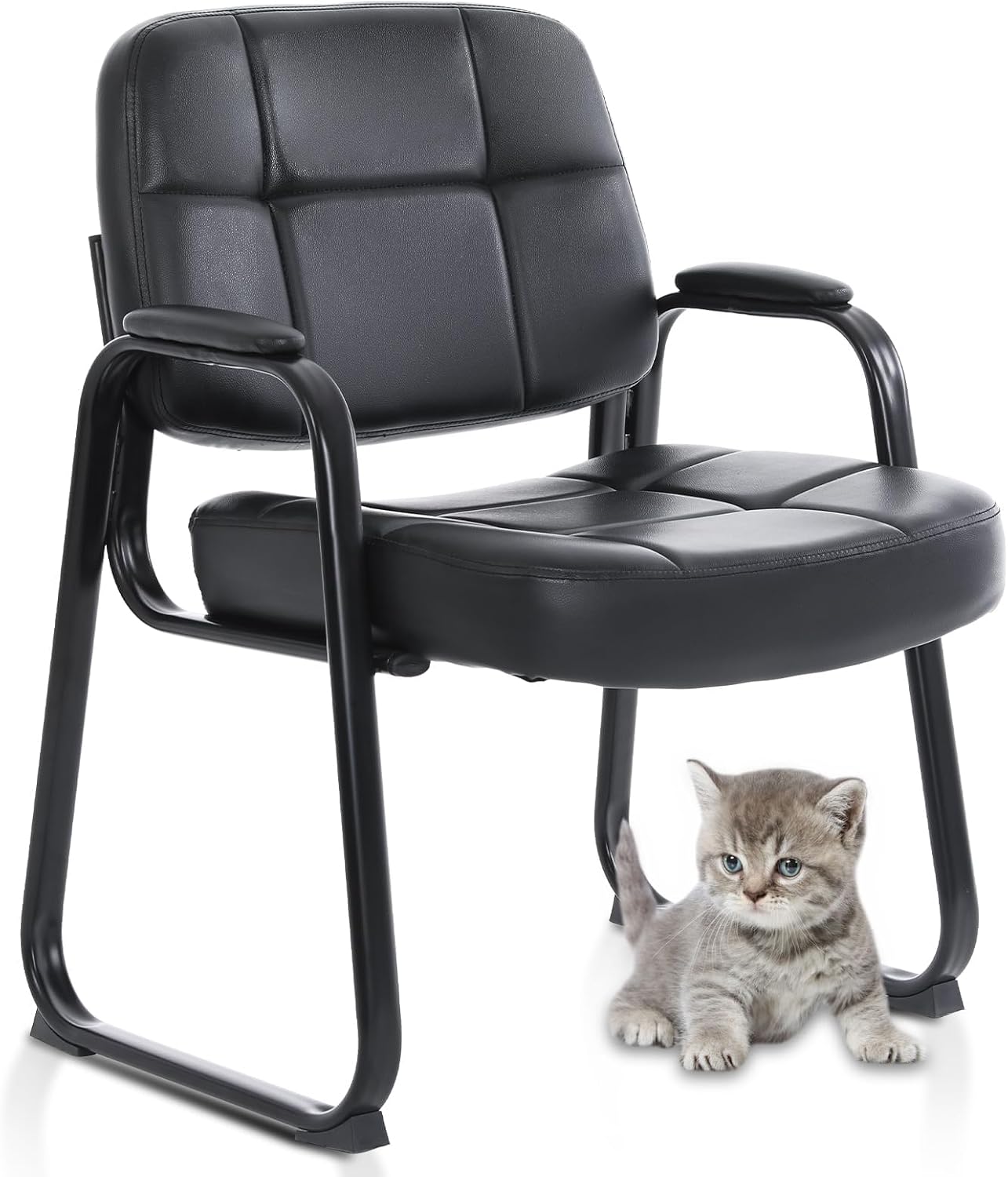 CLATINA Set of 8 Big & Tall 400 lbs Waiting Room Guest Chair, Leather Office Reception Chair No Wheels with Backrest Wide Seat and Padded Arms for Home Lobby Conference Waiting Room Office, Black