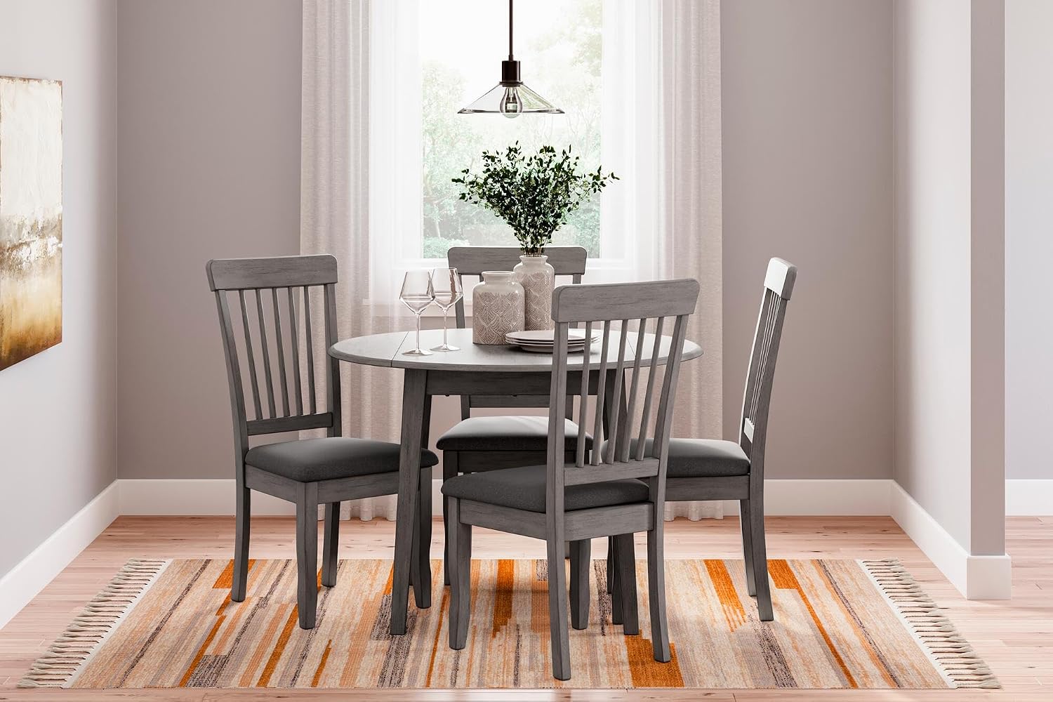 Signature Design by Ashley Shullden Upholstered Dining Chair, Set of 2 | Hardwood solids frame in medium gray, Easy-clean charcoal polyester over foam, Space-saving armless slat-back design
