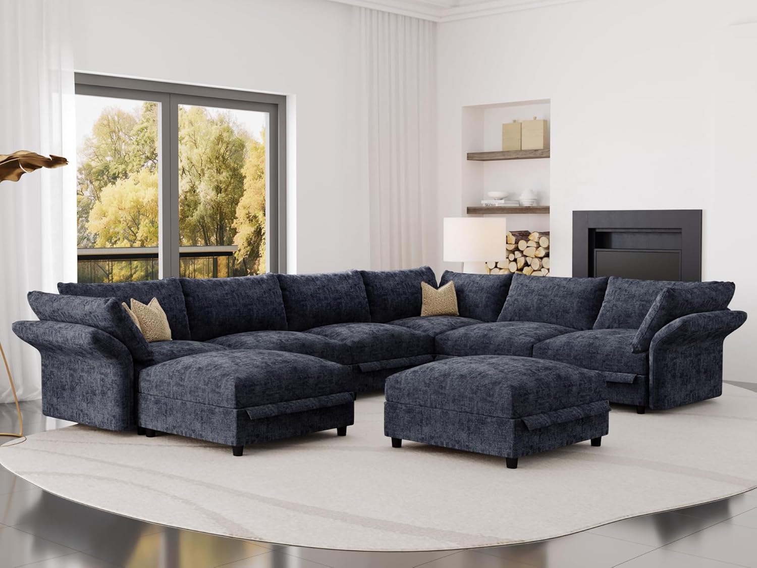 DreamDashio 159" 8-Seat U-Shaped Sectional Sofa, Oversized Modular Cloud Couch with Storage, Adjustable Arms & High Back, Dark Grey Chenille for Large Living Room
